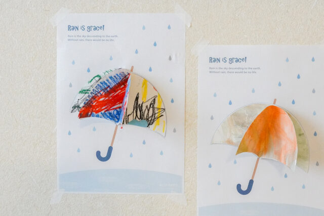 無料！梅雨にぴったり！アート製作テンプレート「雨の日の傘」ダウンロード